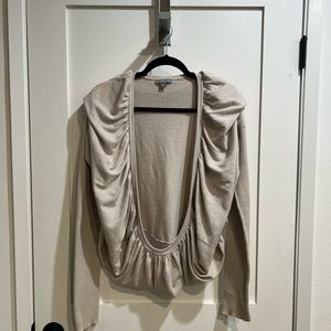 James Peres LA~ Size 4 Bolero Shrug Knit Cardigan with long sleeves. Tan color.